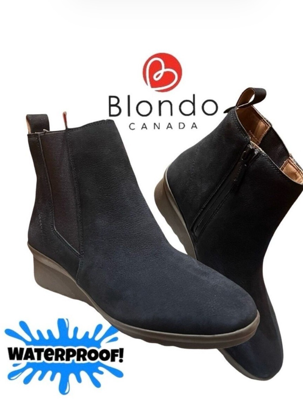 NWOB $150 Blondo Shay Waterproof Wedge Bootie – Navy Nubuck – Size 8